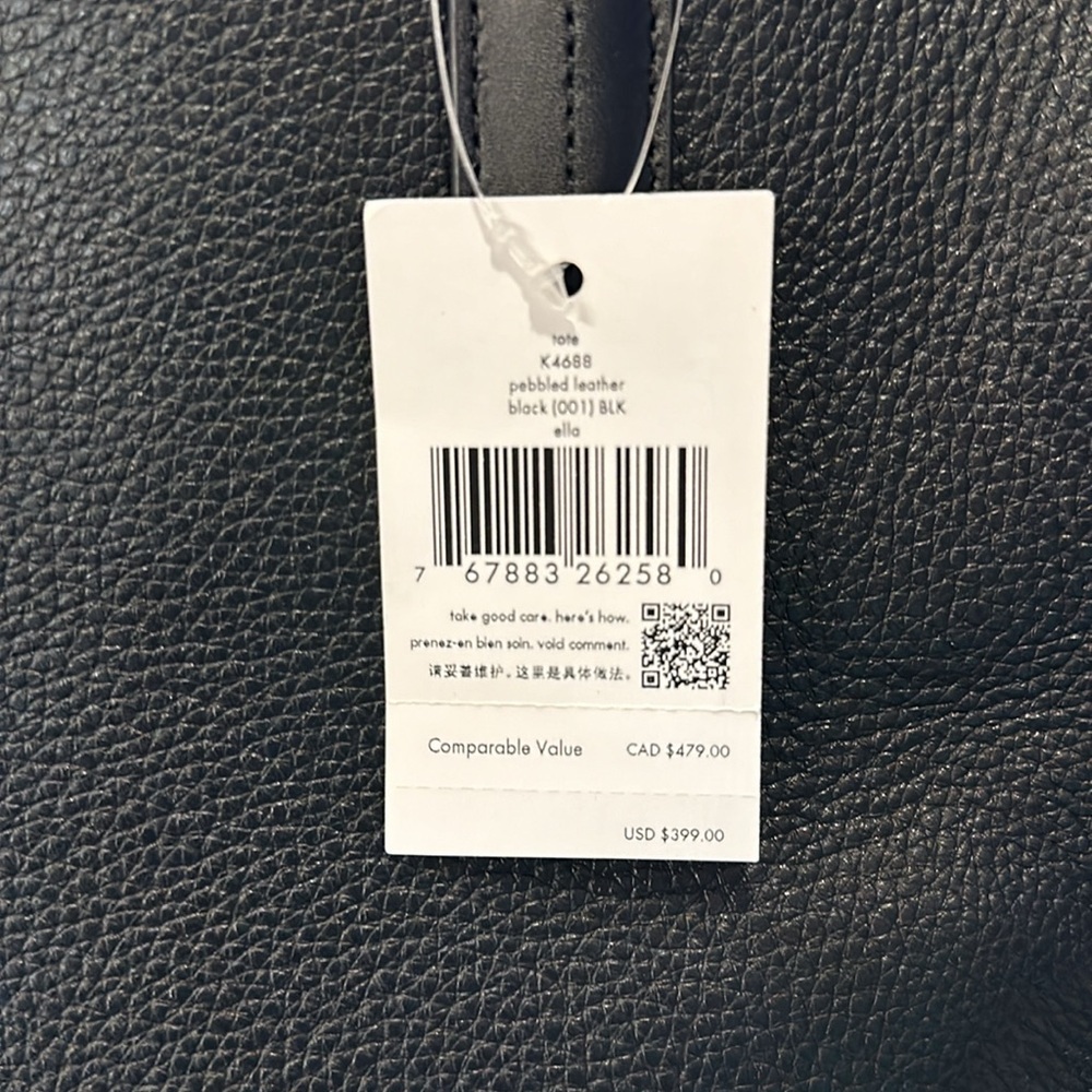 NWT Kate Spade Ella Tote Pebbled Black Bold Logo Original Packaging Keep or Gift - Picture 5 of 8